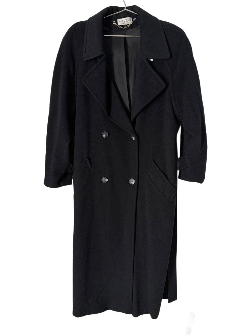 Ashley Scott Black Wool Blend Long Coat with Belt